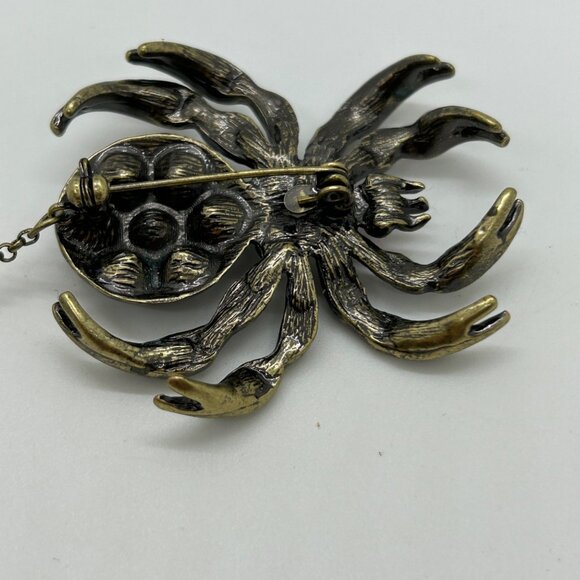 Gothic Spider Brooch Pin Dangling Fly Pearl Red Rhinestone Insect Halloween - Picture 9 of 13